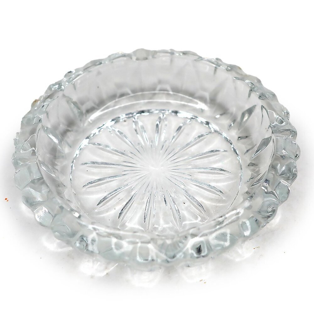 Vintage Pressed Glass Ashtray Lumiarc Style Crystal Starburst Trinket Ring Dish